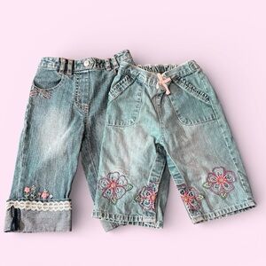 GAP Kids Girls floral Embroidered Blue Jeans Size 18-24 Months 2000s, Lace, Bow
